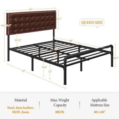Yaheetech Metal Platform Bed Frame With Square Tufted Faux Leather Upholstered Headboard 3 Yaheetech Metal Platform Bed Frame With Square Tufted Faux Leather Upholstered Headboard - Image 3