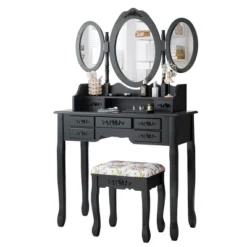 Tangkula Tri-Folding Mirror Vanity Makeup Set Dressing Table & Stool Unit W/ 7 Drawer -DreamNest Store GUEST 34be8de6 67bf 4a2a bc71 b4114b5cd2a1