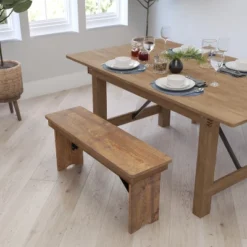 Merrick Lane Antique Solid Pine Folding Farmhouse Style Bench -DreamNest Store GUEST 34ed3348 b770 4e1a 9648 75ec318f40a5