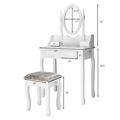 Costway Vanity Wood Makeup Dressing Table Stool Jewelry Desk 4 White 1 Costway Vanity Wood Makeup Dressing Table Stool Jewelry Desk 4 White