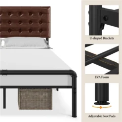 Yaheetech Metal Platform Bed Frame With Square Tufted Faux Leather Upholstered Headboard 10 Yaheetech Metal Platform Bed Frame With Square Tufted Faux Leather Upholstered Headboard -DreamNest Store GUEST 3594b7cc 922a 4a4f 9a0b 4af5451468bd