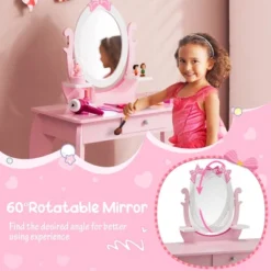 Costway Kid Vanity Table Stool Set With Adjustable Mirror Storage Drawer Makeup Pink -DreamNest Store GUEST 35a833b4 4cd0 4396 8c51 784882c640a4