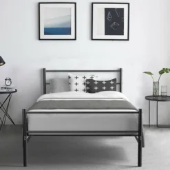 Costway Twin Size Metal Bed Frame Platform Mattress Foundation W/ Headboard Black -DreamNest Store GUEST 36094b10 7cd0 4d7c 8dd8 a252b70ff8d0