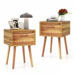 Costway 2PCS Wooden Nightstand Mid-Century End Side Table W/2 Storage Drawers -DreamNest Store GUEST 36169ce2 9b4f 45dd b005 5db6d15cf0bb