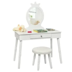 Costway Kids Vanity Makeup Table & Chair Set Make Up Stool Play Set For Children -DreamNest Store GUEST 36659d8c 4da3 4f57 88aa 0314429aff4c