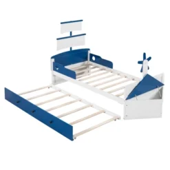 Twin Size Boat-Shaped Platform Bed With Trundle Bed And Storage Footboard-ModernLuxe -DreamNest Store GUEST 36807457 a82d 406c bcd6 2acd54086962