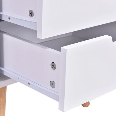 Costway White Side End Table Nightstand W/ 3 Drawers Mid-Century Accent Wood Furniture 4 Costway White Side End Table Nightstand W/ 3 Drawers Mid-Century Accent Wood Furniture - Image 4