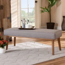 Odessa Mid-Century Modern Fabric Upholstered Wood Dining Bench Walnut/Brown - Baxton Studio -DreamNest Store GUEST 372e0e67 2952 4624 82d2 5208c9b843d8