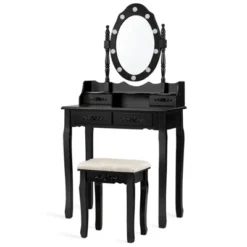 Vanity Table Set Detachable Makeup Table Dressing Desk With Mirror & Cushioned Stool Brown/White/Black -DreamNest Store GUEST 37f900d5 a2be 4efd bffa a3820a8f3303