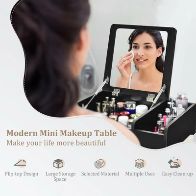 Costway 2-in-1 Vanity Dresser W/ Flip-Top Mirror Tabletop Storage Box Makeup Laptop Black 5 Costway 2-in-1 Vanity Dresser W/ Flip-Top Mirror Tabletop Storage Box Makeup Laptop Black - Image 5