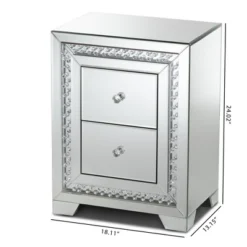 Baxton Studio Mina Mirrored 2 Drawer Nightstand Bedside Table Silver - BaxtonStudio
