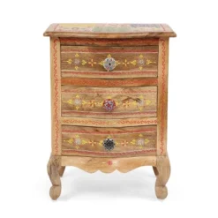 Ailey Handcrafted Boho Mango Wood 3 Drawer Nightstand Natural - Christopher Knight Home -DreamNest Store GUEST 3924a78e 3952 49db 866c 6794bccc9300
