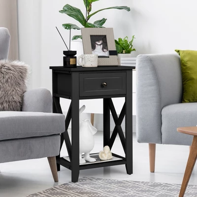 Costway Nightstand Chair Side End Table With Drawer & Shelf Bedroom Furniture White BrownBlack 3 Costway Nightstand Chair Side End Table With Drawer & Shelf Bedroom Furniture White BrownBlack - Image 3