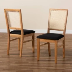 Set Of 2 Idris Fabric Upholstered Rattan Dining Chairs Black/Oak Brown - Baxton Studio -DreamNest Store GUEST 396b77df e096 465a 9207 05fb7411af27