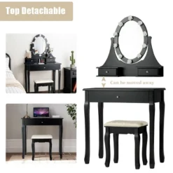 Costway Bedroom Vanity Set Makeup Dressing Table W/3 Drawers 10 LED Bulb Black -DreamNest Store GUEST 397a4c79 fc84 4db7 adf8 65bb34d3cdac
