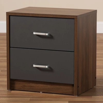 Hansel 2 Drawer And Finished Nightstand Brown/Gray - Baxton Studio 7 Hansel 2 Drawer And Finished Nightstand Brown/Gray - Baxton Studio - Image 7
