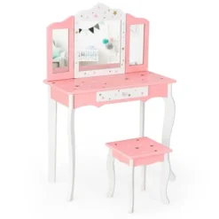 Costway Kids Vanity Princess Makeup Dressing Table Chair Set W/ Tri-folding Mirror -DreamNest Store GUEST 3a45a3d0 135a 4c4c 99fb 634bce50575c