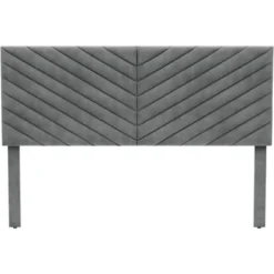 Queen Crestwood Upholstered Chevron Pleated Headboard With USB Ports Gray - Hillsdale Furniture -DreamNest Store GUEST 3a4e9d8d 4a73 4685 8a57 e89d1f2a8b95