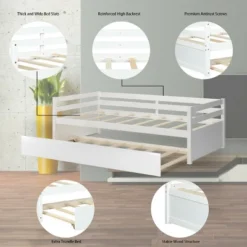 Costway Twin Size Trundle Daybed Wooden Slat Support Mattress Platform For Kids EspressoWhite -DreamNest Store GUEST 3a6b93bb e611 4da1 aa5b 42cda8ec0016