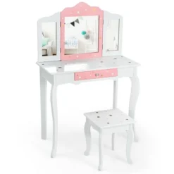 Costway Kids Vanity Princess Makeup Dressing Table Chair Set W/ Tri-folding Mirror -DreamNest Store GUEST 3a8afdd1 ccf5 4465 91f0 7b3ea40cc919