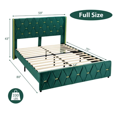 Costway Upholstered Platform Bed Frame Adjustable Headboard Footboard Modern Green 2 Costway Upholstered Platform Bed Frame Adjustable Headboard Footboard Modern Green - Image 2