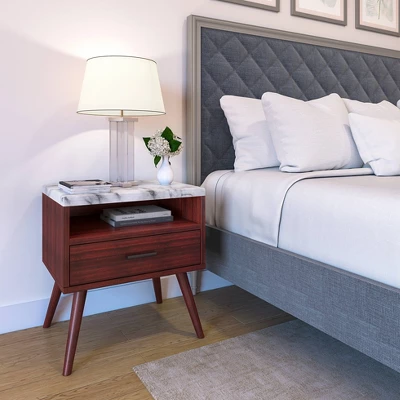 Maddox Mid-Century Modern Marble Top Nightstand - Eco Dream 7 Maddox Mid-Century Modern Marble Top Nightstand - Eco Dream - Image 7