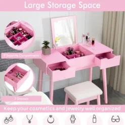 Costway Vanity Table Set W/ Flip Top Mirror Drawers 9 Dividers Makeup Writing Desk -DreamNest Store GUEST 3b4cea78 8cf3 4373 a498 19abf92469f2
