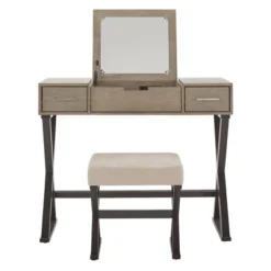 Brunswick Vanity Set With Flip Mirror And Power Strip Gray/Black - Inspire Q