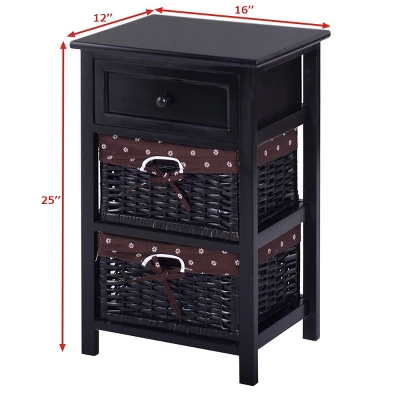 Costway Black Night Stand 3 Tiers 1 Drawer Bedside End Table Organizer Wood W/2 Baskets 1 Costway Black Night Stand 3 Tiers 1 Drawer Bedside End Table Organizer Wood W/2 Baskets