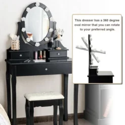 Costway Bedroom Vanity Set Makeup Dressing Table W/3 Drawers 10 LED Bulb Black -DreamNest Store GUEST 3d2f3a7d c595 45e2 9759 7b5cbf602f7d