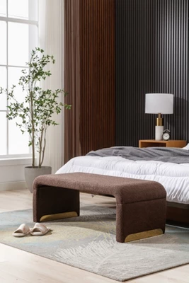 Lily 43.31" Faux Shearling Fabric Look Upholstered Waterfall Bench With Gold Metal Legs-Maison Boucle 14 Lily 43.31" Faux Shearling Fabric Look Upholstered Waterfall Bench With Gold Metal Legs-Maison Boucle - Image 14