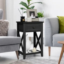 Costway 2 PCS Nightstand Sofa Side End Table W/ Drawer & Shelf Bedroom Black 10 Costway 2 PCS Nightstand Sofa Side End Table W/ Drawer & Shelf Bedroom Black -DreamNest Store GUEST 3df1e16a 28c4 412d a934 1c7203d5c77e