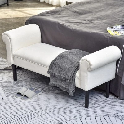 HOMCOM 52" Linen Upholstered Accent Ottoman Bench With Armrests 2 HOMCOM 52" Linen Upholstered Accent Ottoman Bench With Armrests - Image 2