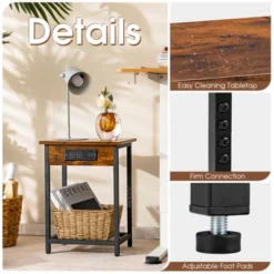 Costway Set Of 2 End Tables With Charging Station Industrial Bed Side Table With AC Outlets & USB Port Rustic Brown -DreamNest Store GUEST 3f232e85 a7fb 4c3a a16a ce95dce394f0