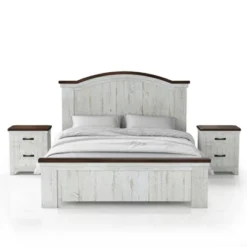 3pc Willow Rustic Bedroom Set With 2 Nightstands Distressed White/Walnut - HOMES: Inside + Out -DreamNest Store GUEST 3f30f2db a4ec 405e a596 3749761e551f