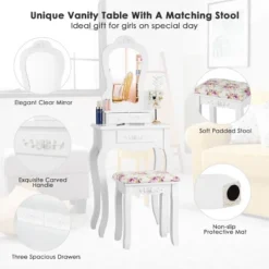 Tangkula Vanity Mirror Makeup Dressing Table Set W/ Stool Drawer Wood Desk -DreamNest Store GUEST 3f50ab98 93d5 45a8 a4f0 6e4cd9ab8176
