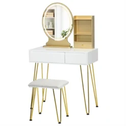 Costway Vanity Table Set Lighted Mirror Storage Drawer Shelf Cushion Stool -DreamNest Store GUEST 3f66865a 6a31 4fa7 a25b a0240816df92