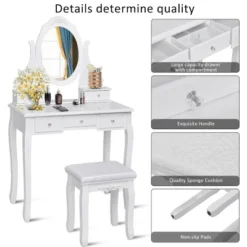 Costway Bedroom Wooden Mirrored Makeup Vanity Set Stool Table Set White 5 Drawers -DreamNest Store GUEST 3fff0dde c4e8 4ba9 87b6 0bb55b386dc0