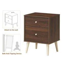 Costway Nightstand 2-Drawer Beside End Side Table W/Rubber Legs -DreamNest Store GUEST 4023ebb4 4a08 408e b629 94c06b16e5b8