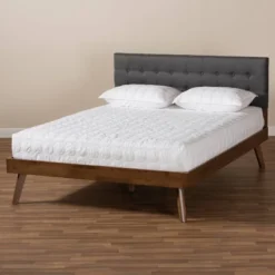 Devan Fabric Upholstered Walnut Finished Platform Bed - Baxton Studio -DreamNest Store GUEST 40c0b36b 94a5 4941 ae06 5752d5be9b52