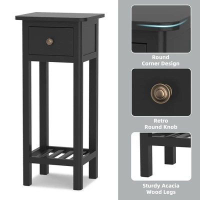 Costway 2PCS 2 Tier End Bedside Sofa Side Table With Drawer Shelf Acacia Wood Nightstand Black 7 Costway 2PCS 2 Tier End Bedside Sofa Side Table With Drawer Shelf Acacia Wood Nightstand Black - Image 7
