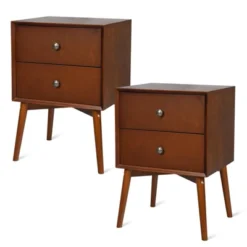 Tangkula Mid Century Nightstand Sofa End Table Bedroom Side Table With 2 Drawers -DreamNest Store GUEST 4162f4e6 db0c 49bf bdf3 79fe3063b712