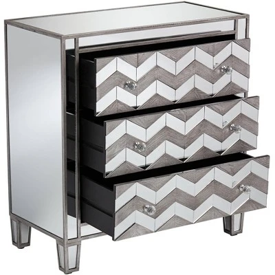 Studio 55D Mirrored Chevron 32" Wide 3-Drawer Accent Chest 2 Studio 55D Mirrored Chevron 32" Wide 3-Drawer Accent Chest - Image 2