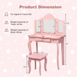 Costway Kids Vanity Table & Stool Princess Dressing Make Up Play Set For Girls Pink -DreamNest Store GUEST 41fb932d 8c1f 42f9 8dc2 139c79985f8a