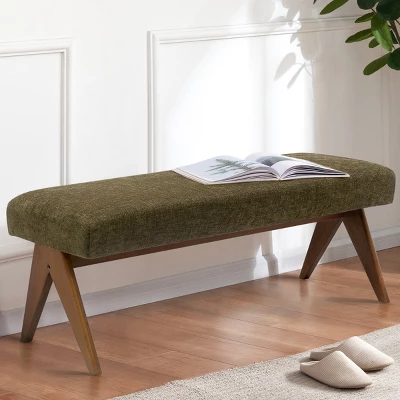 Morgan 47.2" Wide Benches Upholstered Seat And Back With Upside Down "V" Shape Design Solid Wood Legs-Maison Boucle 10 Morgan 47.2" Wide Benches Upholstered Seat And Back With Upside Down "V" Shape Design Solid Wood Legs-Maison Boucle - Image 10