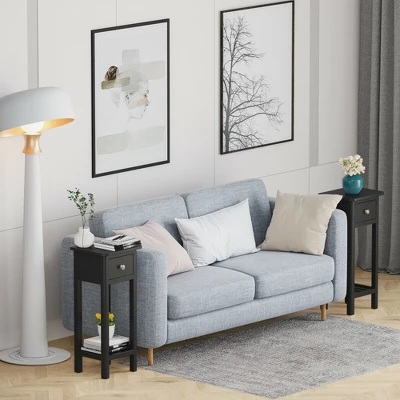 Costway 2PCS 2 Tier End Bedside Sofa Side Table With Drawer Shelf Acacia Wood Nightstand Black 3 Costway 2PCS 2 Tier End Bedside Sofa Side Table With Drawer Shelf Acacia Wood Nightstand Black - Image 3