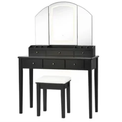 Costway Vanity Table Stool Set Large Tri-folding Lighted Mirror 6 Drawer Dresser WhiteBlack 20 Costway Vanity Table Stool Set Large Tri-folding Lighted Mirror 6 Drawer Dresser WhiteBlack -DreamNest Store GUEST 43680495 703d 4a6f 9cf9 2cda55196efa