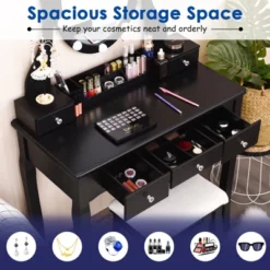 Tangkula Vanity Table Makeup Dresser Desk W/LED Light Drawers & Stool Black/Brown/White -DreamNest Store GUEST 43696e35 bea9 4b06 9244 30ea7b6d3586