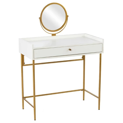 Randburg Vanity Table With Mirror White/Gold - Aiden Lane 4 Randburg Vanity Table With Mirror White/Gold - Aiden Lane - Image 4