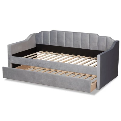 Lennon Velvet Fabric Upholstered Daybed With Trundle - Baxton Studio 4 Lennon Velvet Fabric Upholstered Daybed With Trundle - Baxton Studio - Image 4